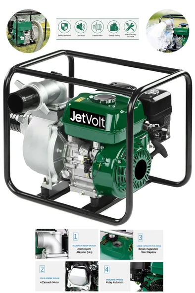 JetVolt Profesyonel 3 İnç Benzinli Su Pompası Motoru - Yeşil ürün görseli 1