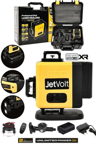 JetVolt Profesyonel 360° Lazer Hizalama 16 Köşe Otomatik Hizalama Yeşil Çizgili Lazer Metre Hizalama - Sarı ürün görseli 1