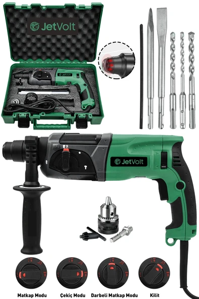 JetVolt Profesyonel 850W Darbeli Metal Şanzıman Kırıcı Delici Hilti Matkap - Yeşil ürün görseli 1