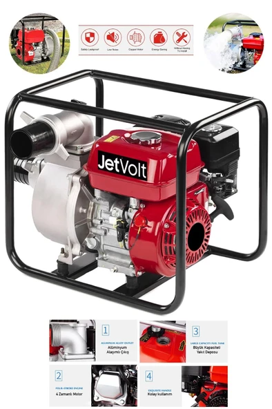 JetVolt Profesyonel 3 İnç Benzinli Su Pompası Motoru - Kırmızı ürün görseli 1