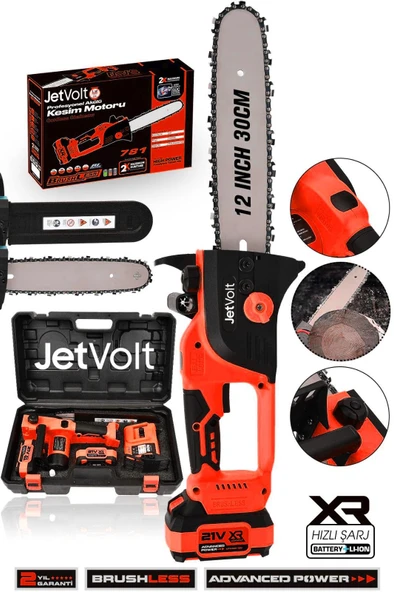 JetVolt Çift Akülü Testere Ağaç Odun Dal Kesme Motoru - Turuncu ürün görseli 1