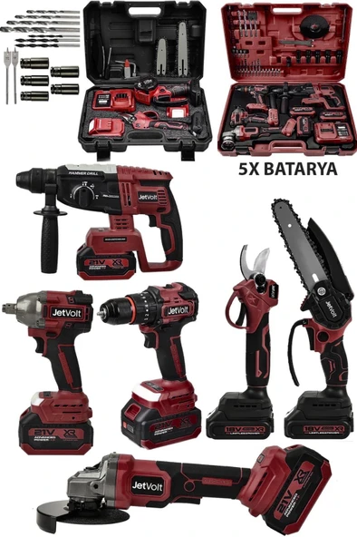 Ultra Profesyonel 21v 2.0ah 2 Çantalı 5 Bataryalı Kömürsüz Darbeli 6'lı Set - Kırmızı ürün görseli 1
