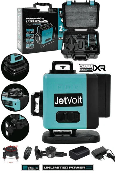 JetVolt Profesyonel 360° Lazer Hizalama 16 Köşe Otomatik Hizalama Yeşil Çizgili Lazer Metre Hizalama - Mavi ürün görseli 1