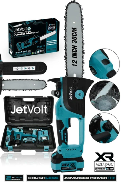JetVolt Çift Akülü Testere Ağaç Odun Dal Kesme Motoru - Mavi ürün görseli 1
