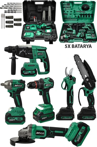 Ultra Profesyonel 21v 2.0ah 2 Çantalı 5 Bataryalı Kömürsüz Darbeli 6'lı Set - Yeşil ürün görseli 1