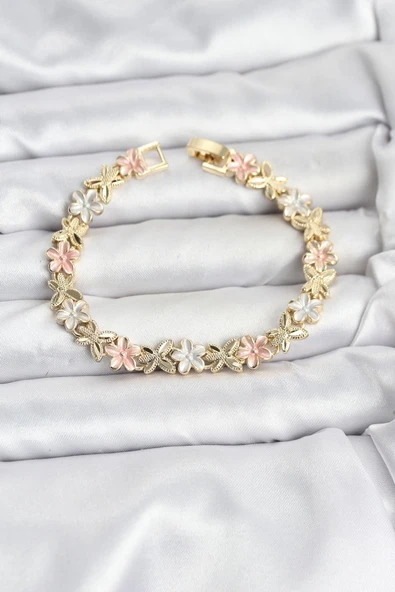 Lotus Model Pirinç Gold ve Pembe Renk Kadın Bileklik - TJ-BB8146 ürün görseli 1