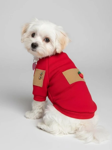 Sevimli Çilek Detaylı Kırmızı Köpekler için Polar Sweatshirt ürün görseli 1