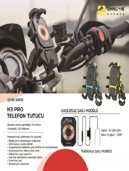 SMNU N3 PRO TELEFON TUTUCU SİYAH SARI ürün görseli 1
