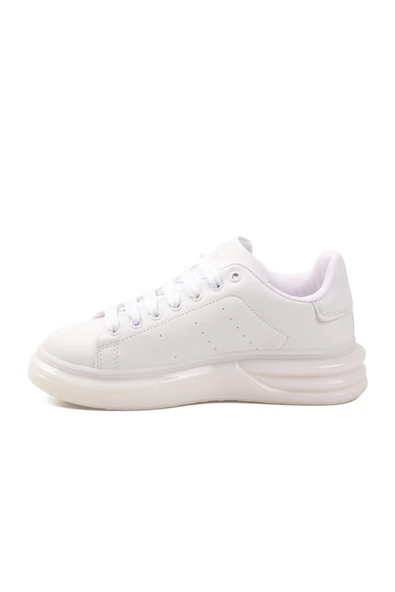 Beyaz Bağcıklı Unisex Sneaker - Resim 4