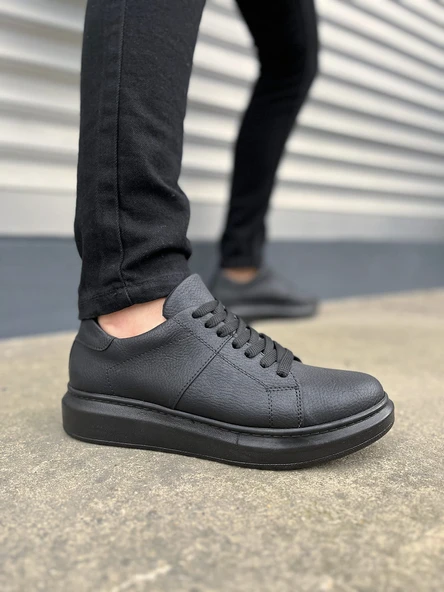 JY151 Boost Bağcıklı Cilt Erkek Günlük Sneaker Ayakkabı CST - Siyah ürün görseli 1