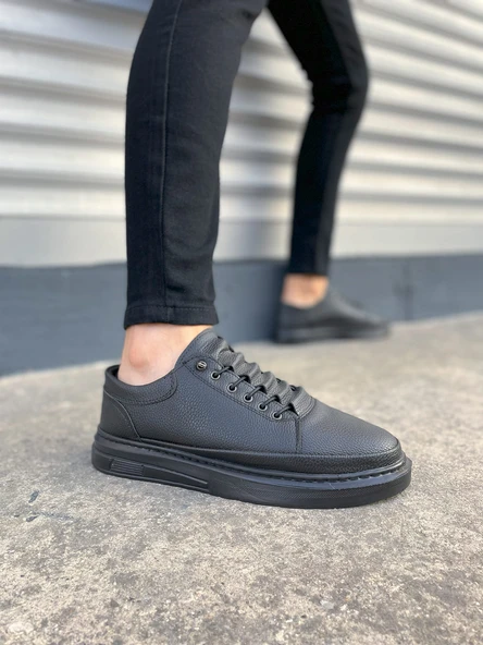 JY0535 Prime Bağcıklı Cilt Erkek Günlük Sneaker Ayakkabı CST - Siyah ürün görseli 1