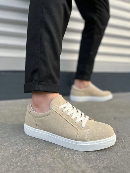 JY165 Elite Bağcıklı Süet Erkek Günlük Sneaker Ayakkabı SBT - Krem ürün görseli 1