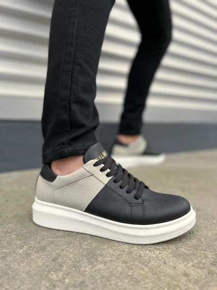 JY151 Boost Bağcıklı Cilt Süet Erkek Günlük Sneaker Ayakkabı CSBT - Siyah/Gri ürün görseli 1