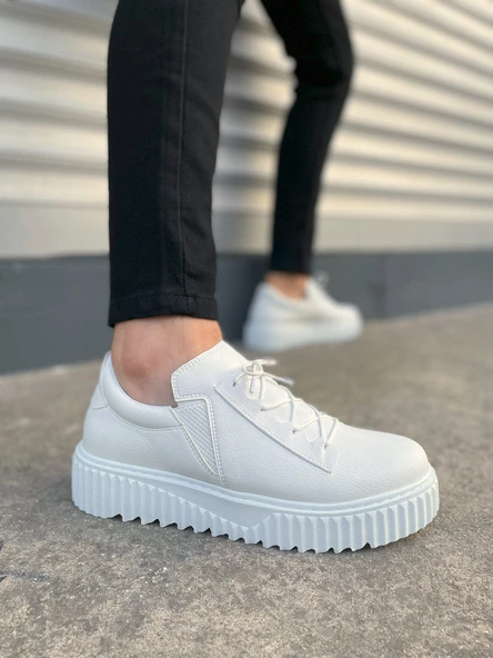 JY502 Bold Bağcıklı Cilt Erkek Günlük Sneaker Ayakkabı CBT - Beyaz ürün görseli 1