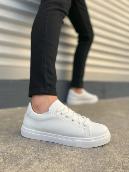 JY122 Mode Bağcıklı Cilt Erkek Günlük Sneaker Ayakkabı CBT - Beyaz ürün görseli 1