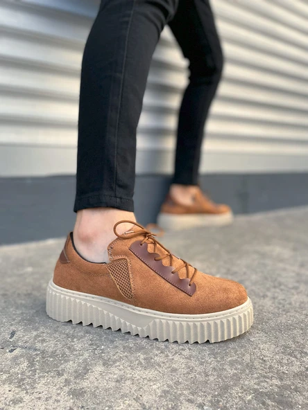 JY502 Bold Bağcıklı Süet Erkek Günlük Sneaker Ayakkabı SKT - Taba ürün görseli 1
