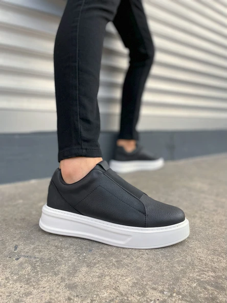 JY007 Alba Bağcıksız Cilt Erkek Günlük Sneaker Ayakkabı CBT Siyah ürün görseli 1