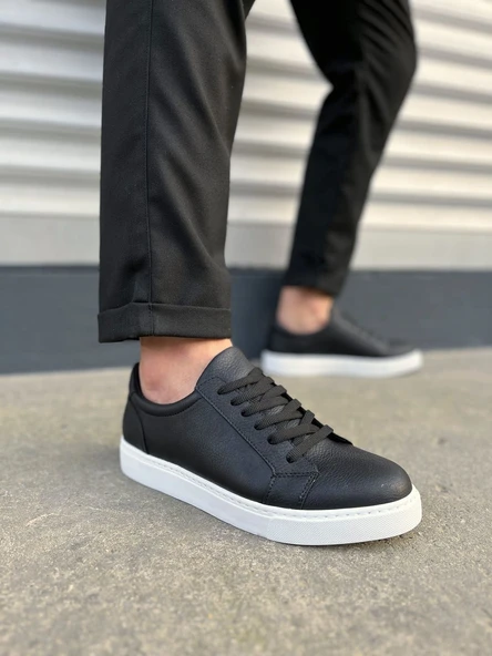JY165 Elite Bağcıklı Cilt Erkek Günlük Sneaker Ayakkabı CBT - Siyah ürün görseli 1