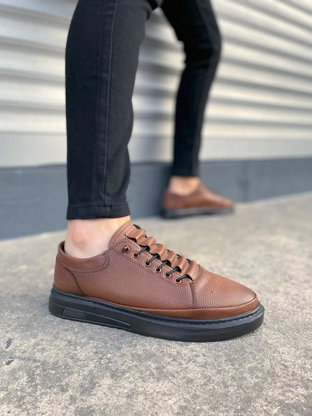 JY0535 Prime Bağcıklı Cilt Erkek Günlük Sneaker Ayakkabı CST - Taba ürün görseli 1