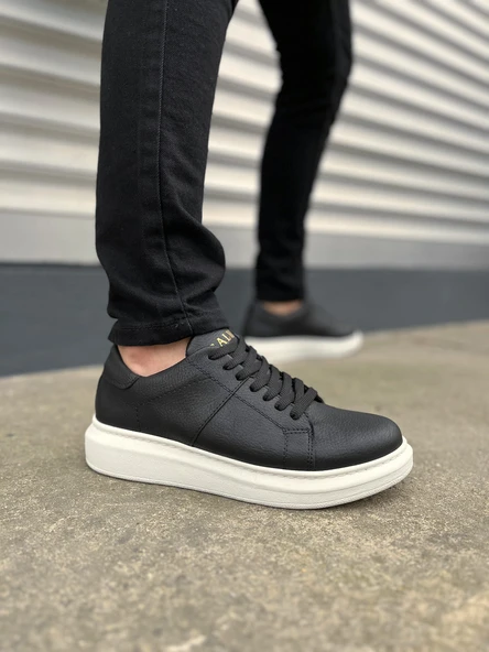JY151 Boost Bağcıklı Cilt Erkek Günlük Sneaker Ayakkabı CBT - Siyah ürün görseli 1