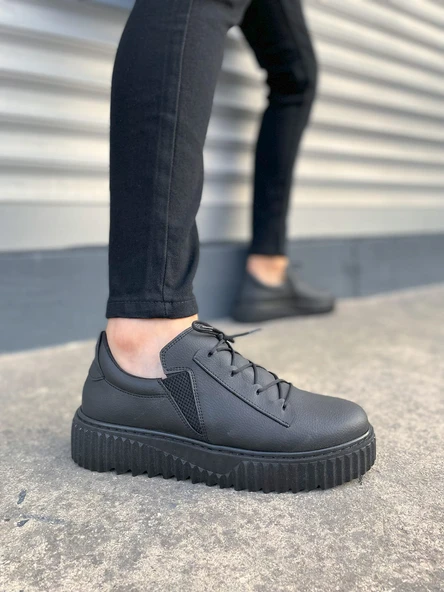 JY502 Bold Bağcıklı Cilt Erkek Günlük Sneaker Ayakkabı CST - Siyah ürün görseli 1