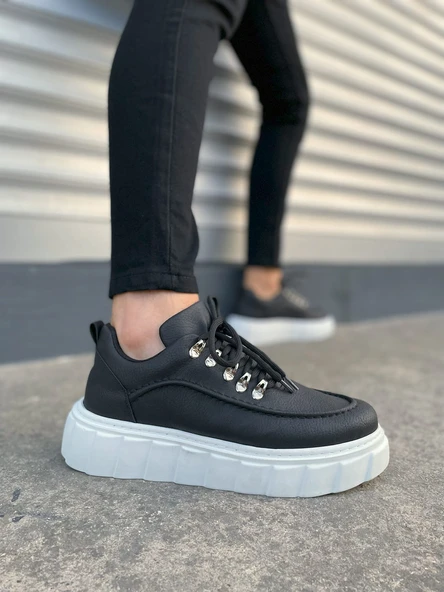 JY010 Cloud Bağcıklı Cilt Erkek Günlük Sneaker Ayakkabı CBT - Siyah ürün görseli 1