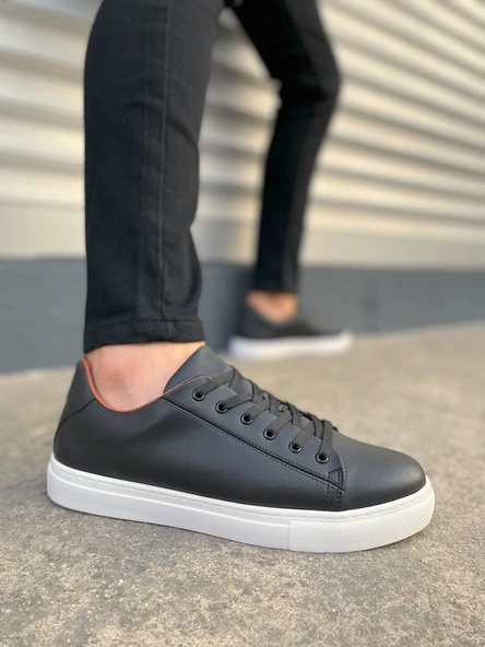 JY122 Mode Bağcıklı Cilt Erkek Günlük Sneaker Ayakkabı CBT - Siyah ürün görseli 1