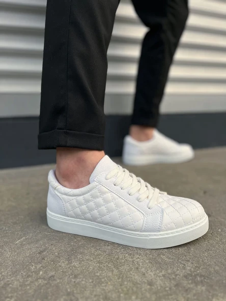 JY166 Prestige Bağcıklı Cilt Kapitone Desenli Erkek Günlük Sneaker Ayakkabı CBT - Beyaz ürün görseli 1