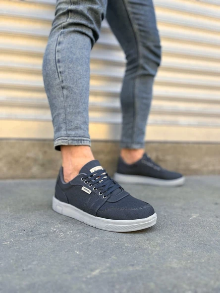 JY0118 REX Bağcıklı Keten Kumaş Erkek Günlük Sneaker Ayakkabı KGT - Füme ürün görseli 1