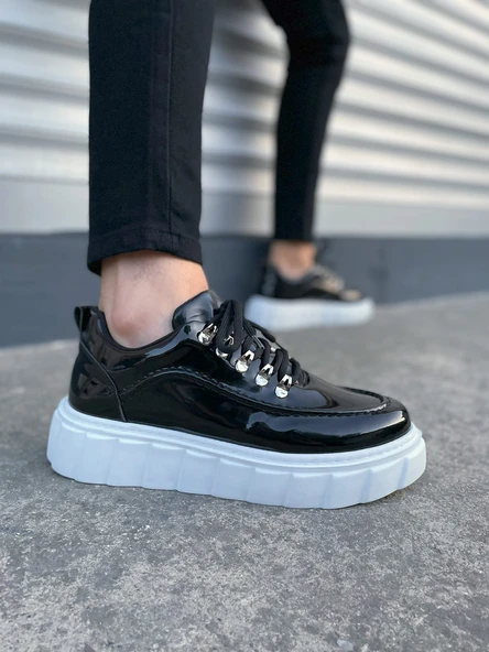 JY010 Cloud Bağcıklı Rugan Erkek Günlük Sneaker Ayakkabı RBT - Siyah ürün görseli 1