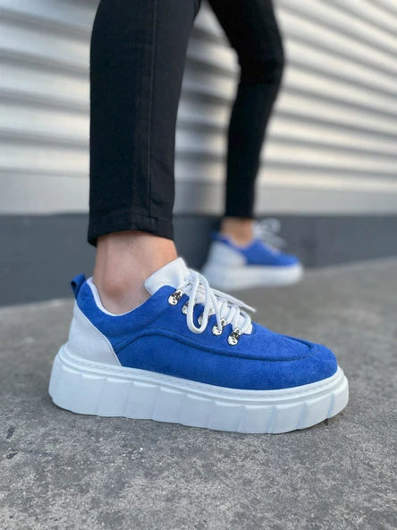 JY010 Cloud Bağcıklı Süet Erkek Günlük Sneaker Ayakkabı SBT - Mavi/Beyaz ürün görseli 1