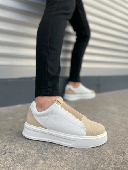 JY007 Alba Bağcıksız Süet Cilt Erkek Günlük Sneaker Ayakkabı SCBT Bej/Beyaz ürün görseli 1