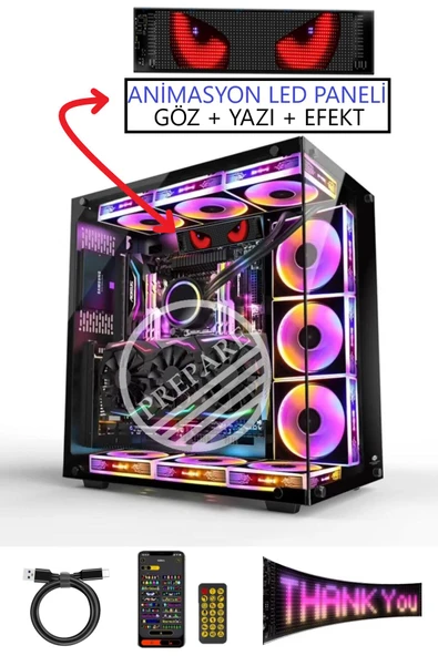 Led Animasyon Paneli Bilgisayar PC Kasaları İçin 17.3x7 cm RG-B Ekran Kumandalı App Kontrollü 5 volt ürün görseli 1