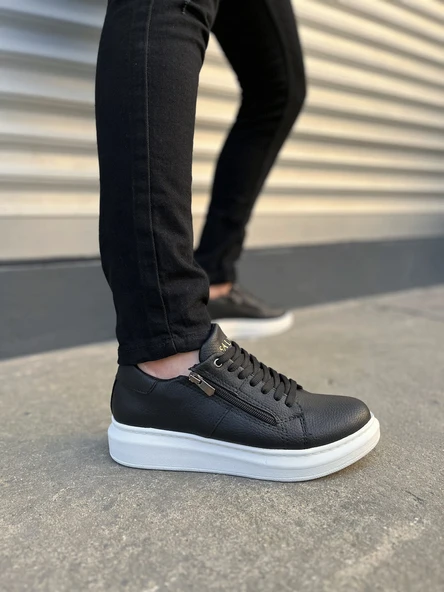 JY155 Warrior Bağcıklı ve Fermuarlı Cilt Erkek Günlük Sneaker Ayakkabı CBT - Siyah ürün görseli 1