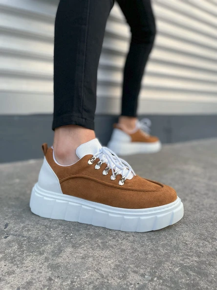 JY010 Cloud Bağcıklı Süet Erkek Günlük Sneaker Ayakkabı SBT - Taba/Beyaz ürün görseli 1