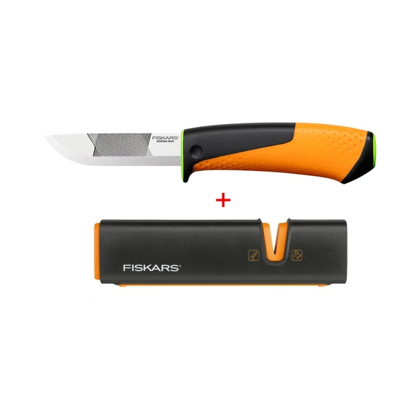 Fiskars 156018-1023619 Bileyicili Ağır Iş Bıçağı + 120740-1000601 Balta ve Bıçak Bileyici ürün görseli 1