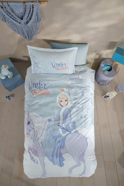 Clasy Ranforce Tek Kişilik Nevresim Takımı Winter Princess V1 Turkuaz ürün görseli 1