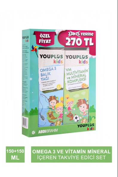 Youplus Kids Omega 3 Balık Yağı + Kids VM 150+150 ml ürün görseli 1