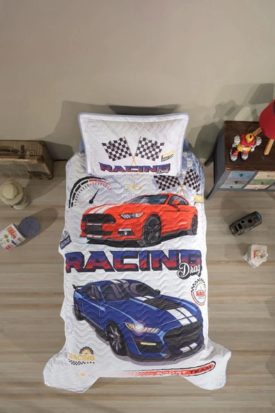 Clasy %100 Pamuk Tek Kişilik Yatak Örtüsü Racing Drag V1 Mavi ürün görseli 1