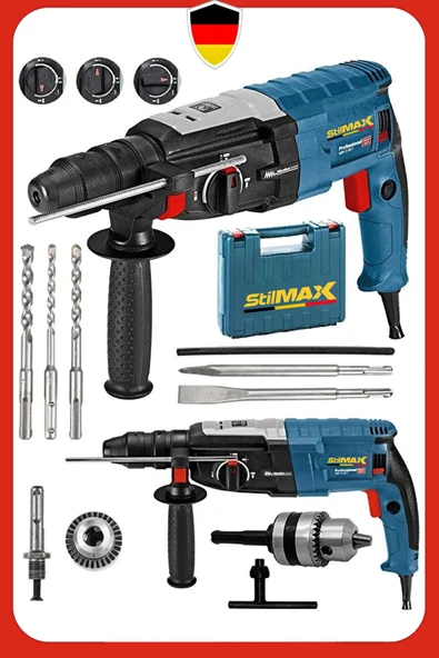Stilmax 4000W 3 Fonskiyonlu Şantiye Tipi Kırıcı Delici Hilti Darbeli Matkap Seti Metal Dişli Şanzıman ürün görseli 1