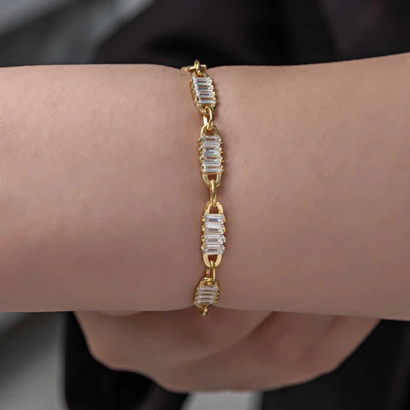 Gümüş Gold Baget Taşlı Kadın Bileklik ürün görseli 1