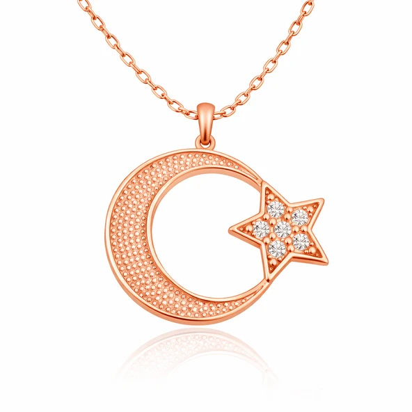 Gümüş Rose Ay Yıldız Kadın Kolye ürün görseli 1