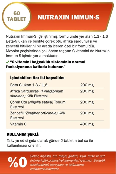 Nutraxin Immun-S 60 Tablet 2 Adet - Resim 2