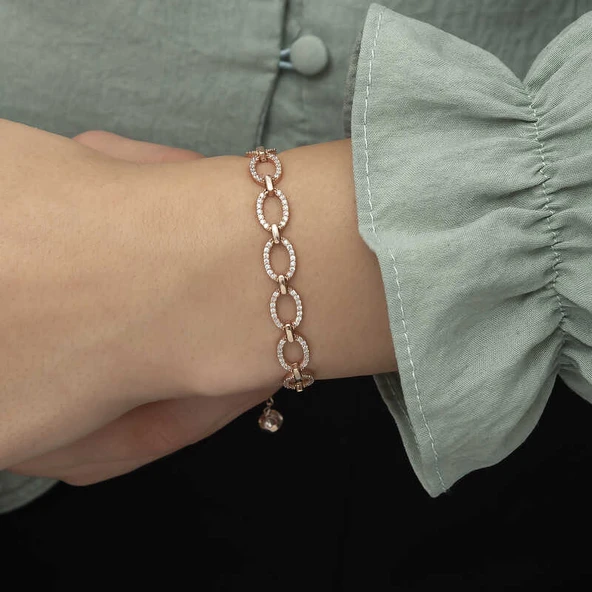Gümüş Rose Oval Taşlı Bayan Bileklik - Resim 2