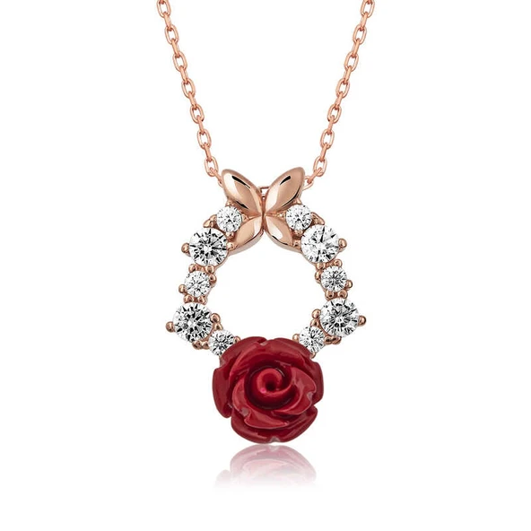 Gümüş Rose Kırmızı Gül Kolye ürün görseli 1