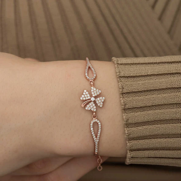Gümüş Rose Yonca Bileklik - Resim 4