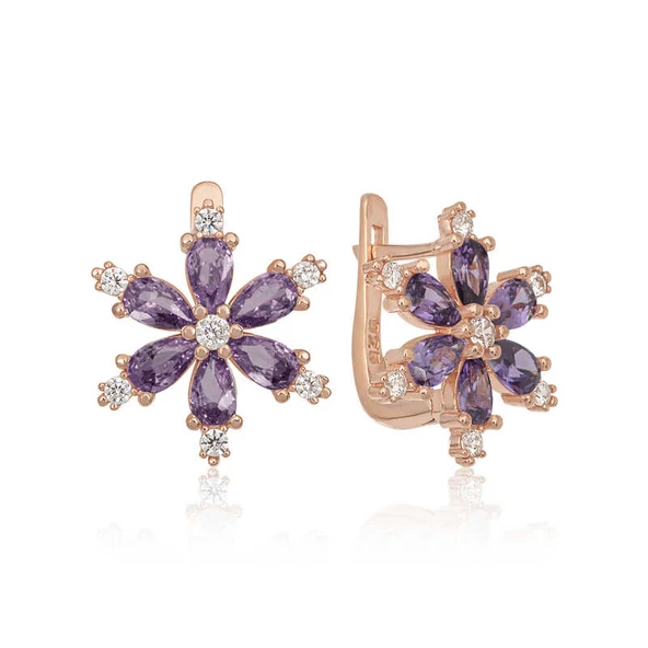 Gümüş Mor Lotus Çiçeği Kadın Küpe ürün görseli 1
