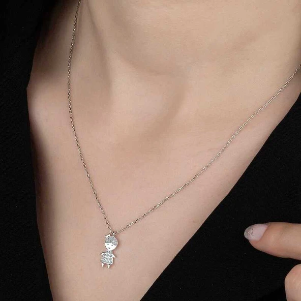 Swarovski Taşlı Gümüş Çocuk Bayan Kolye - Resim 2
