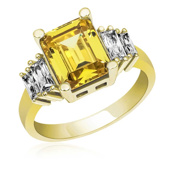 Gümüş Sarı Baget Taşlı Gold Bayan Yüzük ürün görseli 1