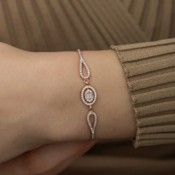 Gümüş Rose Oval Baget Bileklik - Resim 3